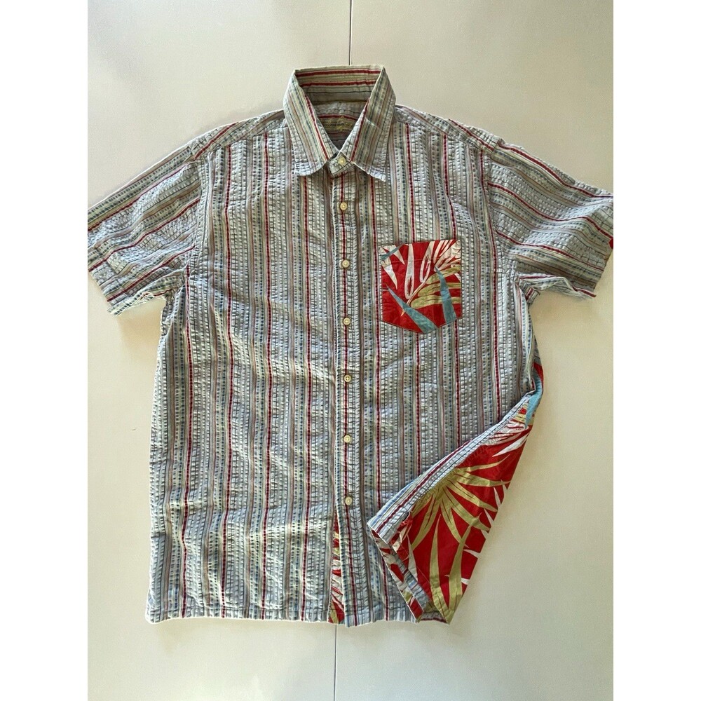Robert Graham Dual Fabric Short Sleeve Button Up Shirt with Pocket - Large